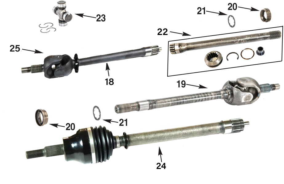 Jeep Wrangler JL Dana 30 Front Axle Shaft Parts Exploded Diagram