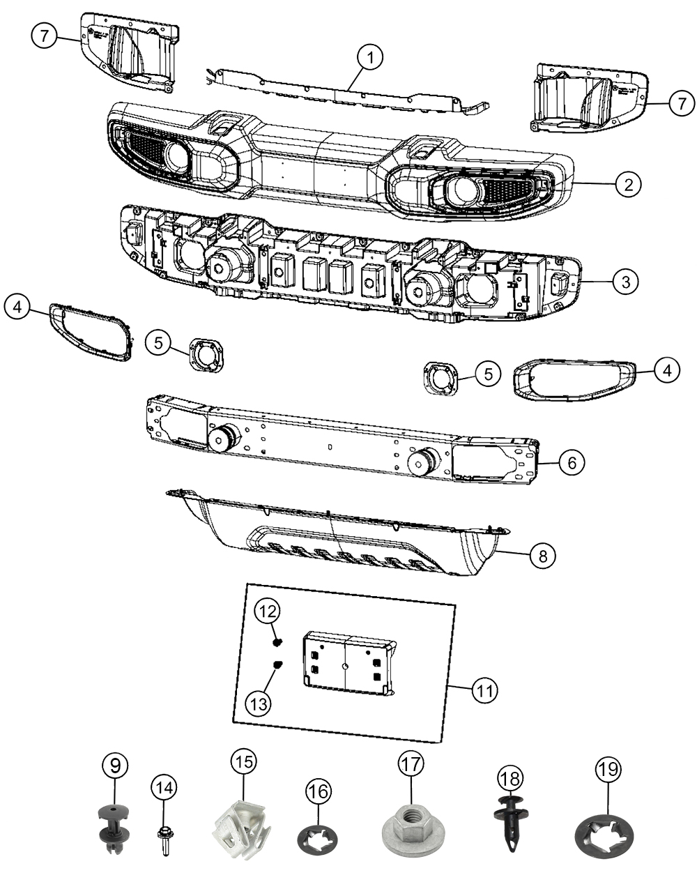 Jeep Gladiator JT Plastic Rubicon Front Bumper Parts