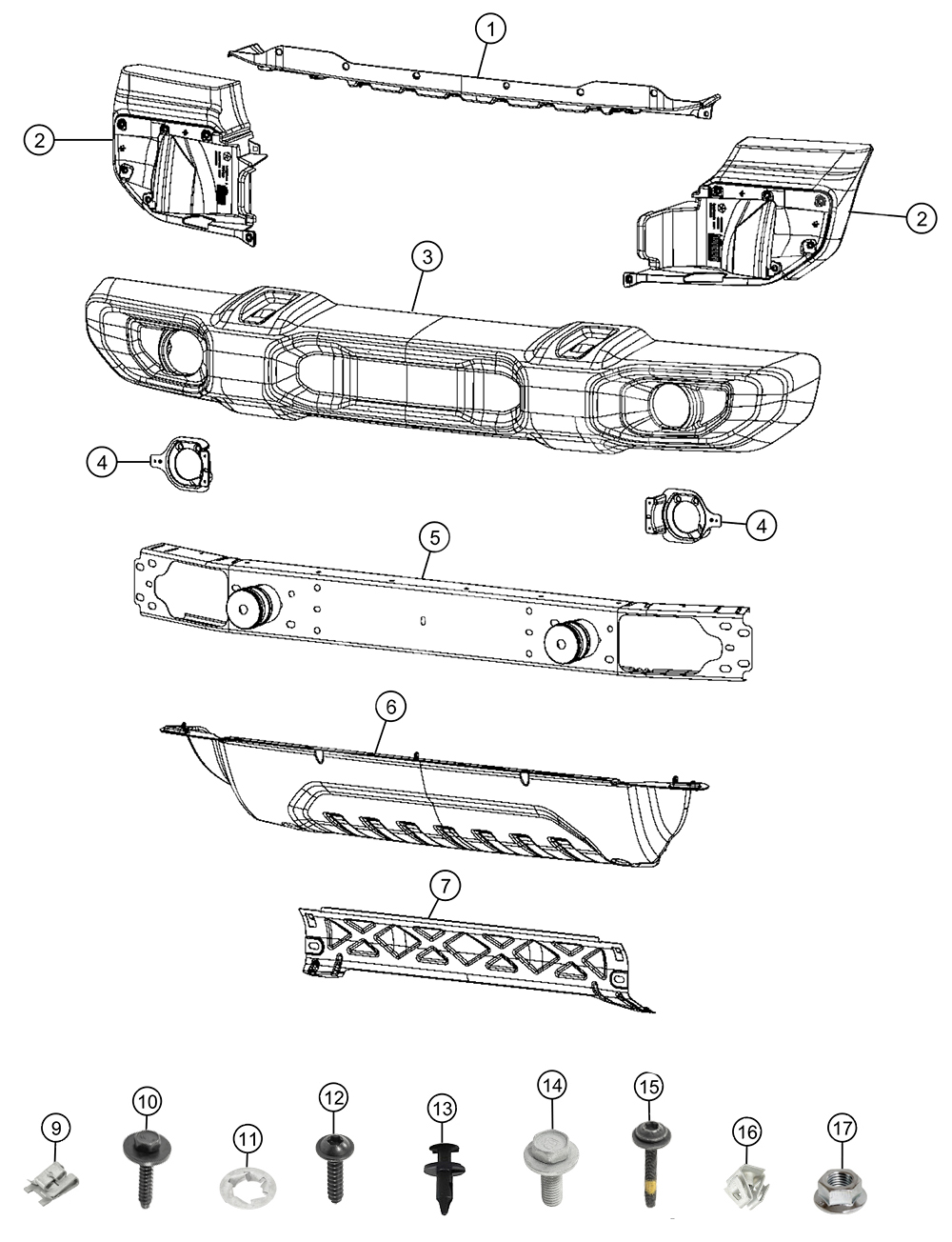 Jeep Gladiator JT Sport Front Bumper Parts