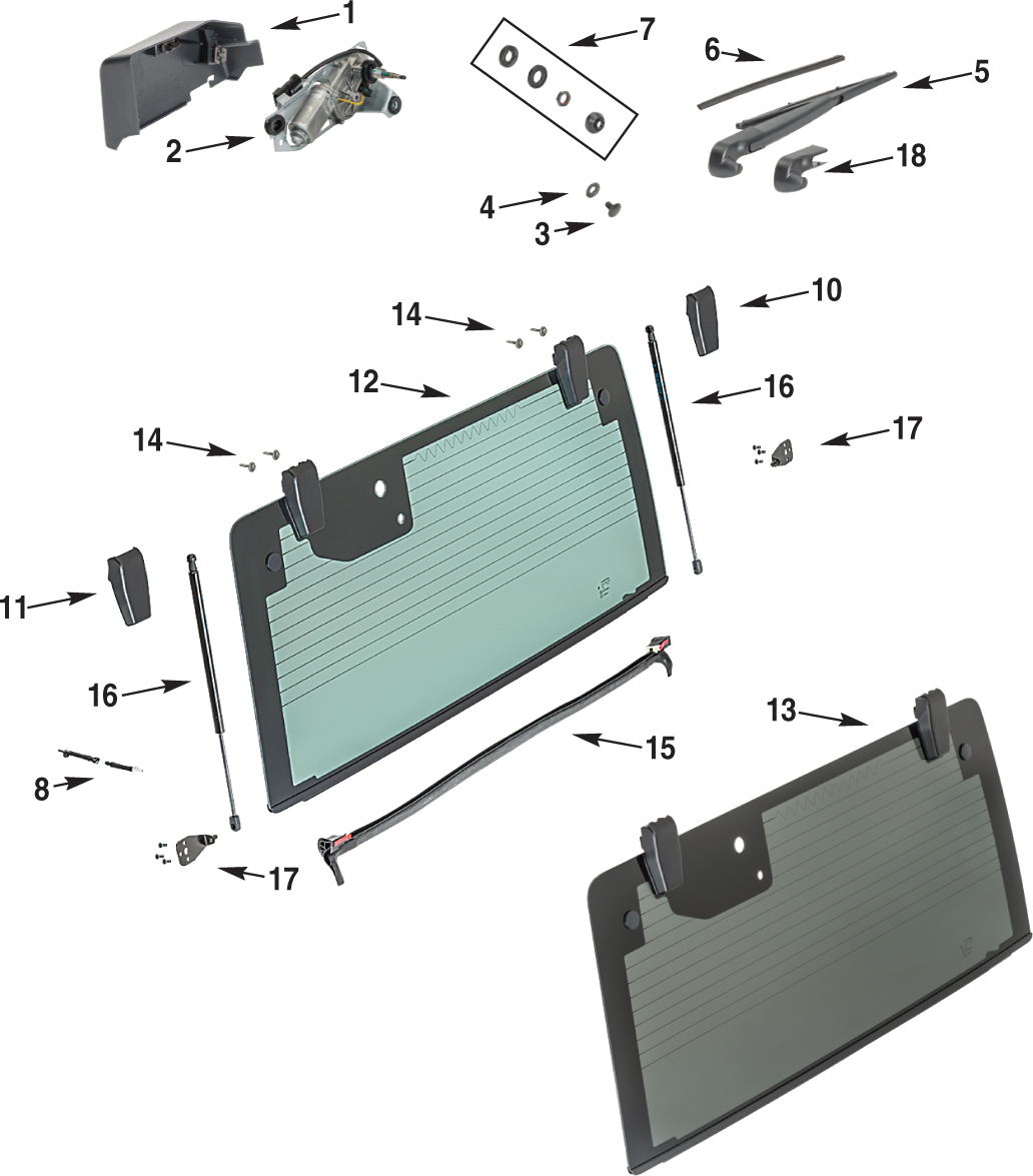 Jeep Wrangler JK Hardtop Rear Liftgate Parts