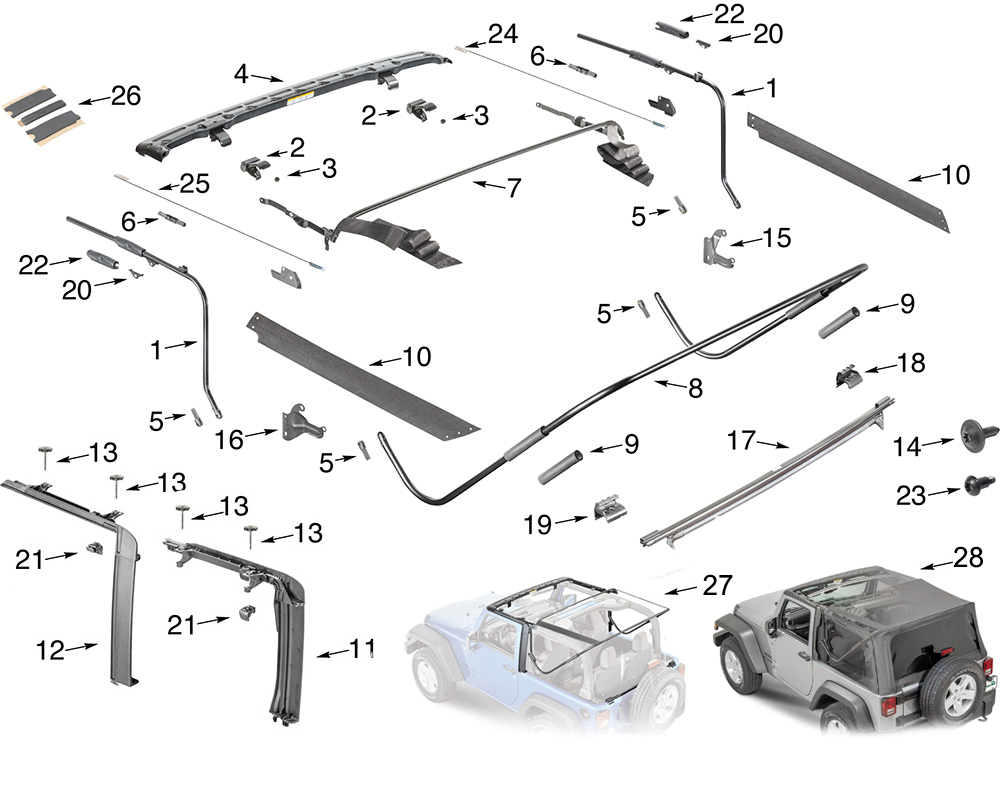 Jeep Wrangler JK Soft Top Hardware Parts