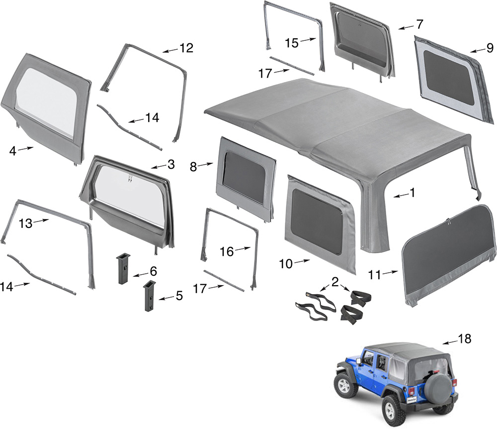 Jeep Wrangler JK Soft Top Window Parts